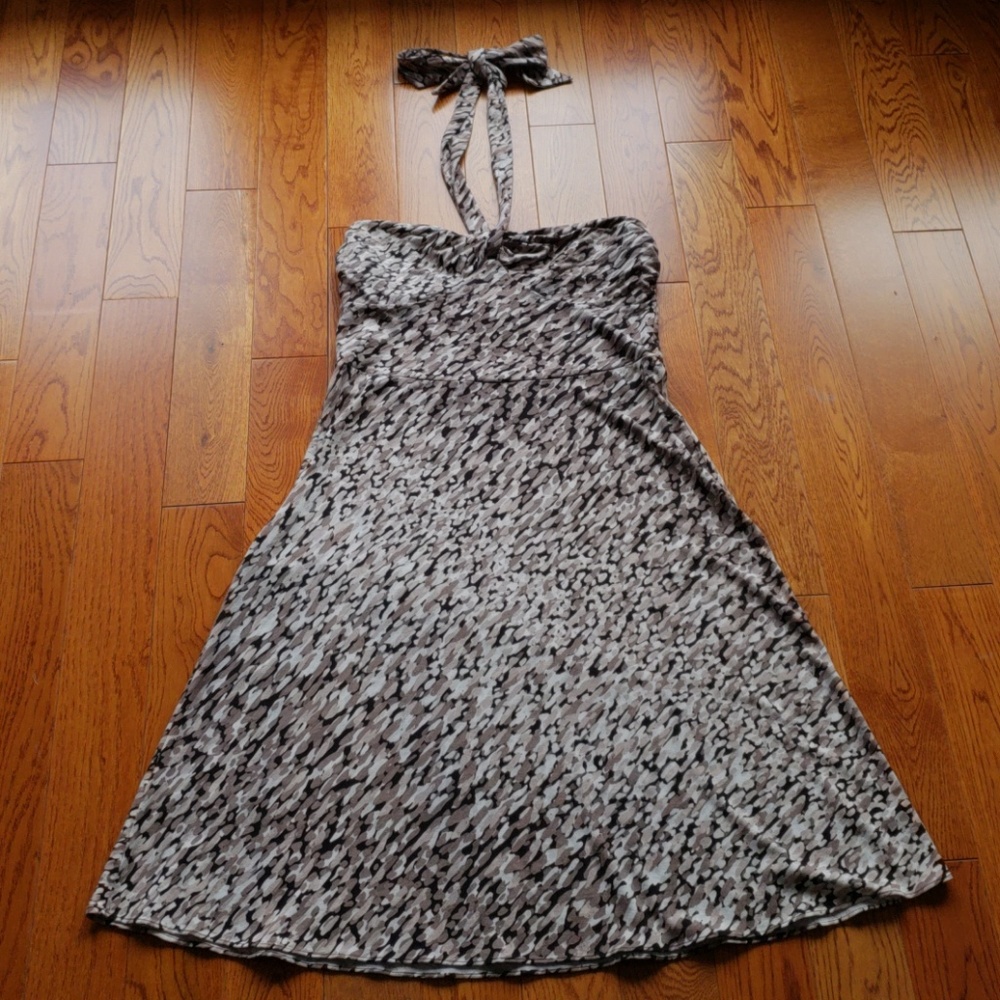 Ann Taylor halter dress in brown, black and white